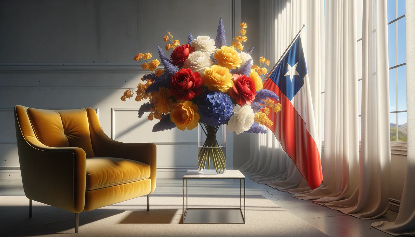 Envoyer des fleurs au Chili - bouquet de fleurs inspiré par les couleurs du drapeau du Chili