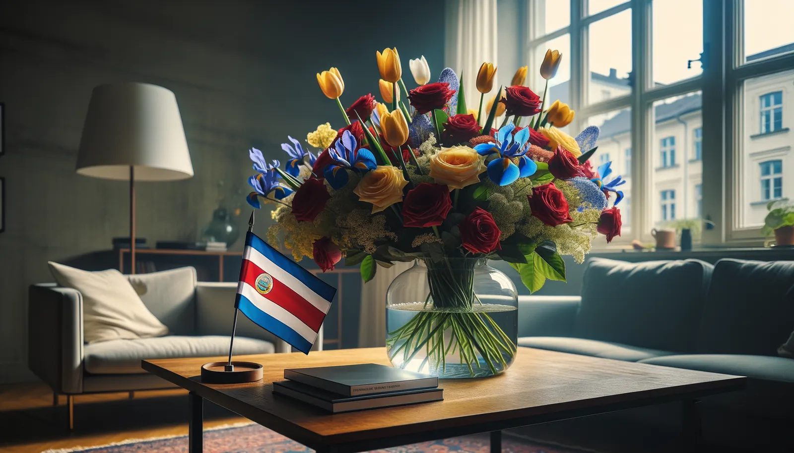 Envoyer des fleurs au Costa Rica - bouquet de fleurs inspiré par les couleurs du drapeau du Costa Rica