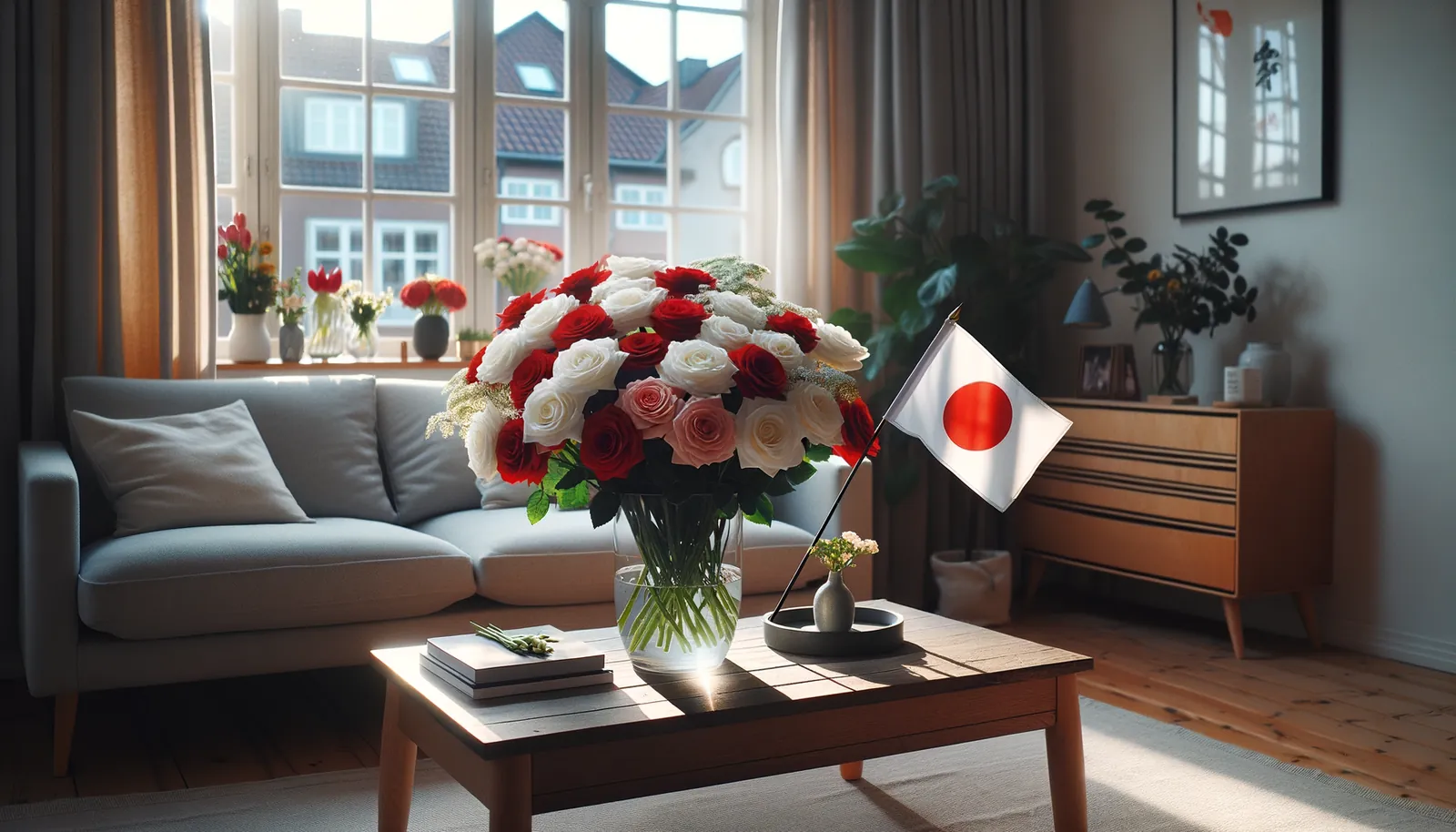 Envoyer des fleurs au Japon - bouquet de fleurs inspiré par les couleurs du drapeau du Japon