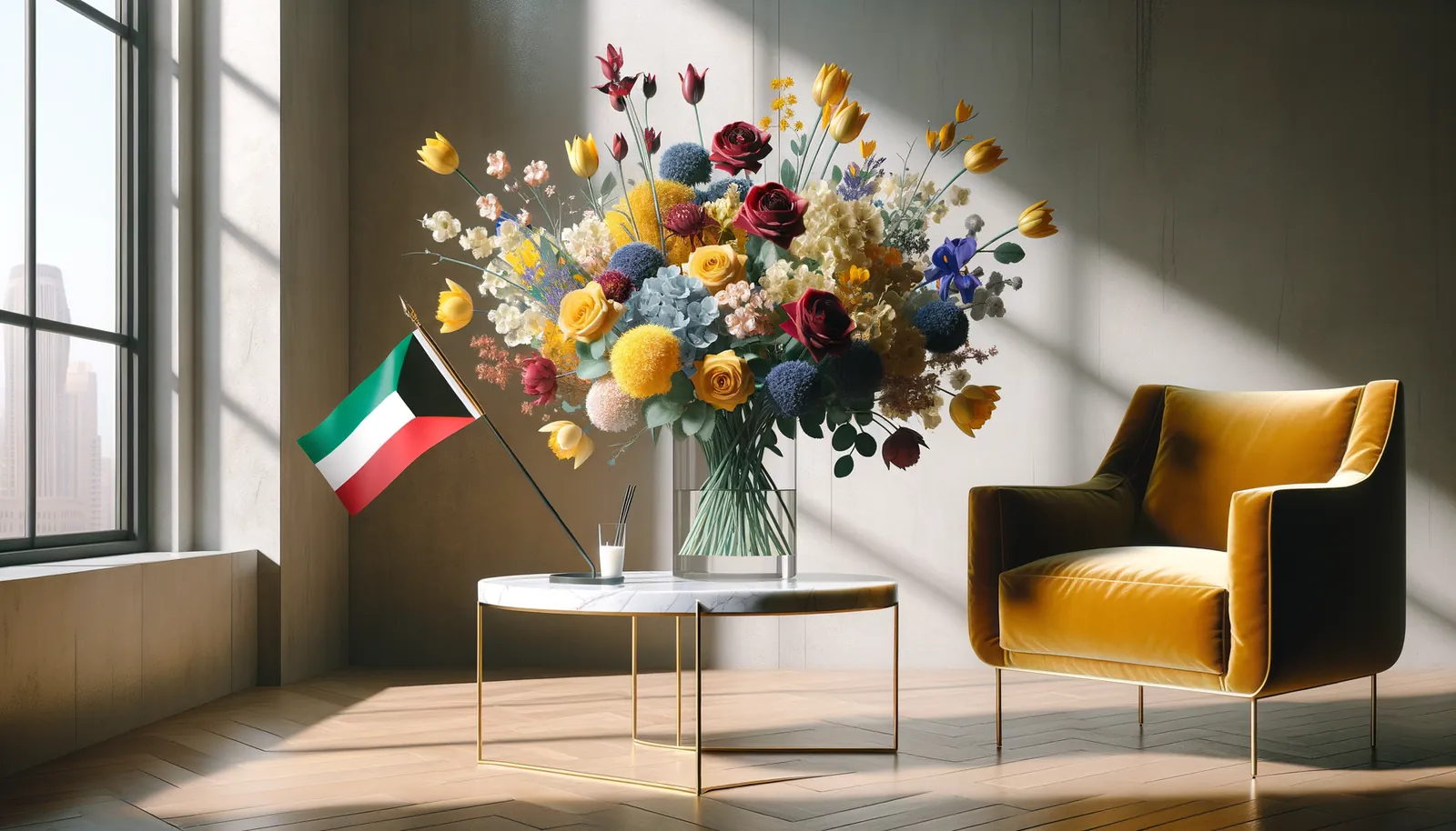 Envoyer des fleurs au Koweït - bouquet de fleurs inspiré par les couleurs du drapeau du Koweït