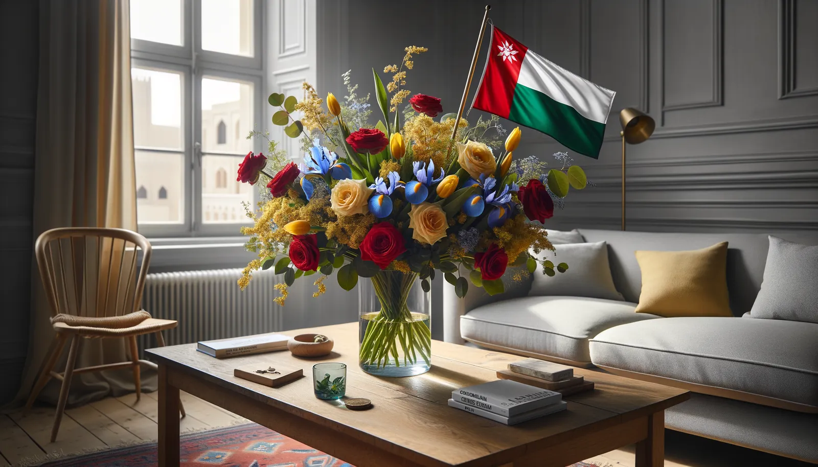 Envoyer des fleurs à Oman - bouquet de fleurs inspiré par les couleurs du drapeau d'Oman