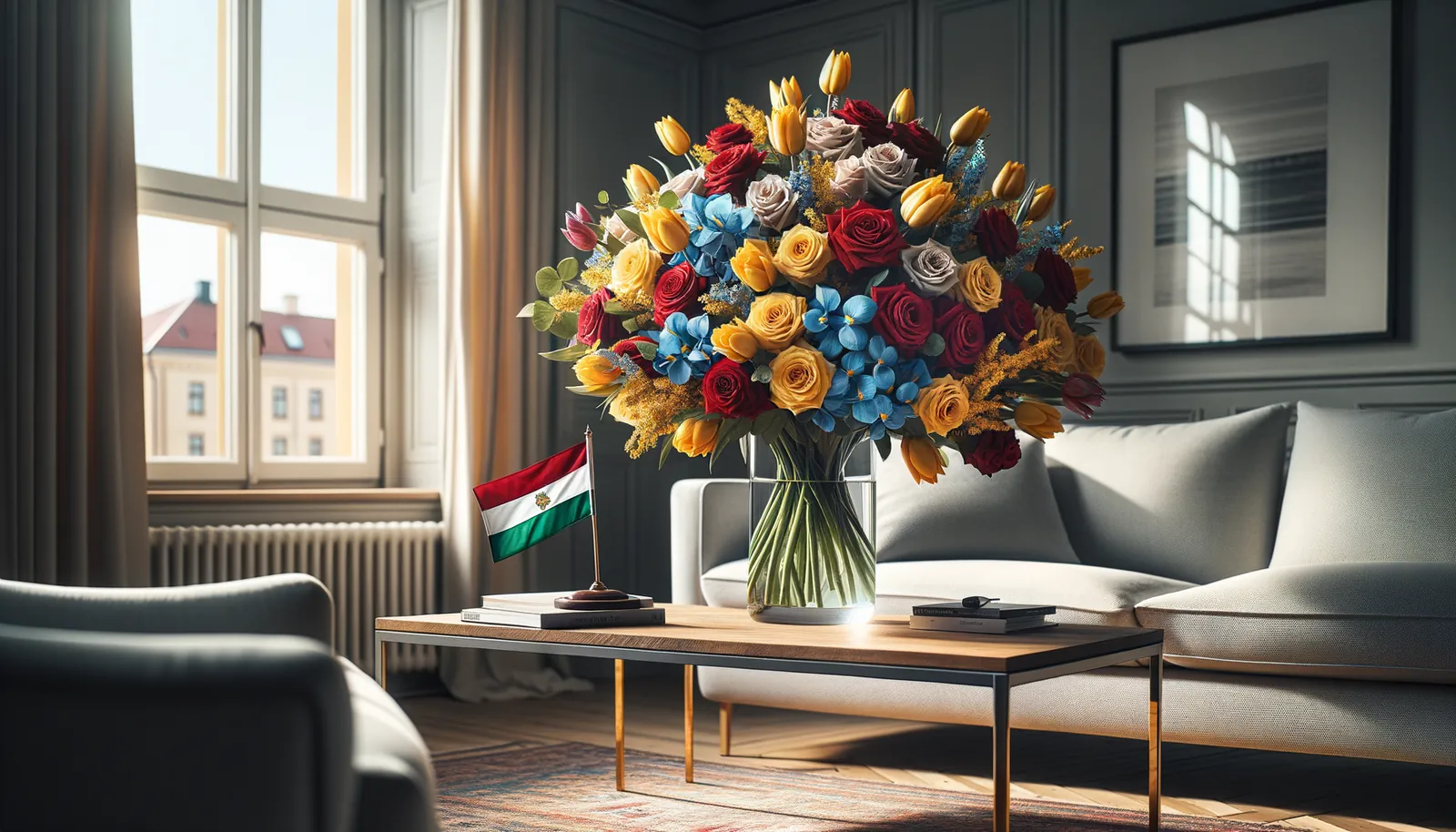 Envoyer des fleurs en Arabie saoudite - bouquet de fleurs inspiré par les couleurs du drapeau d'Arabie saoudite