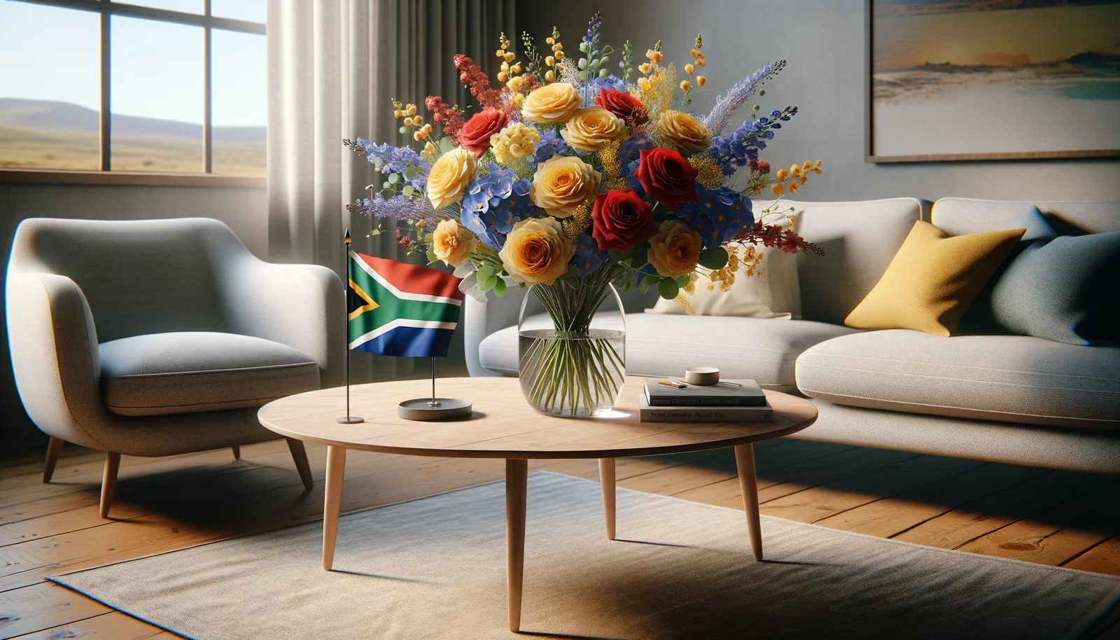 Envoyer des fleurs en Afrique du Sud - bouquet de fleurs inspiré par les couleurs du drapeau d'Afrique du Sud