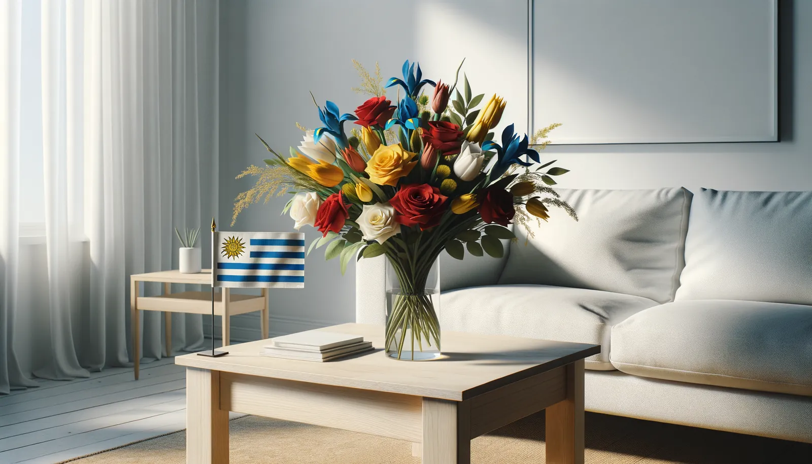 Envoyer des fleurs en Uruguay - bouquet de fleurs inspiré par les couleurs du drapeau d'Uruguay