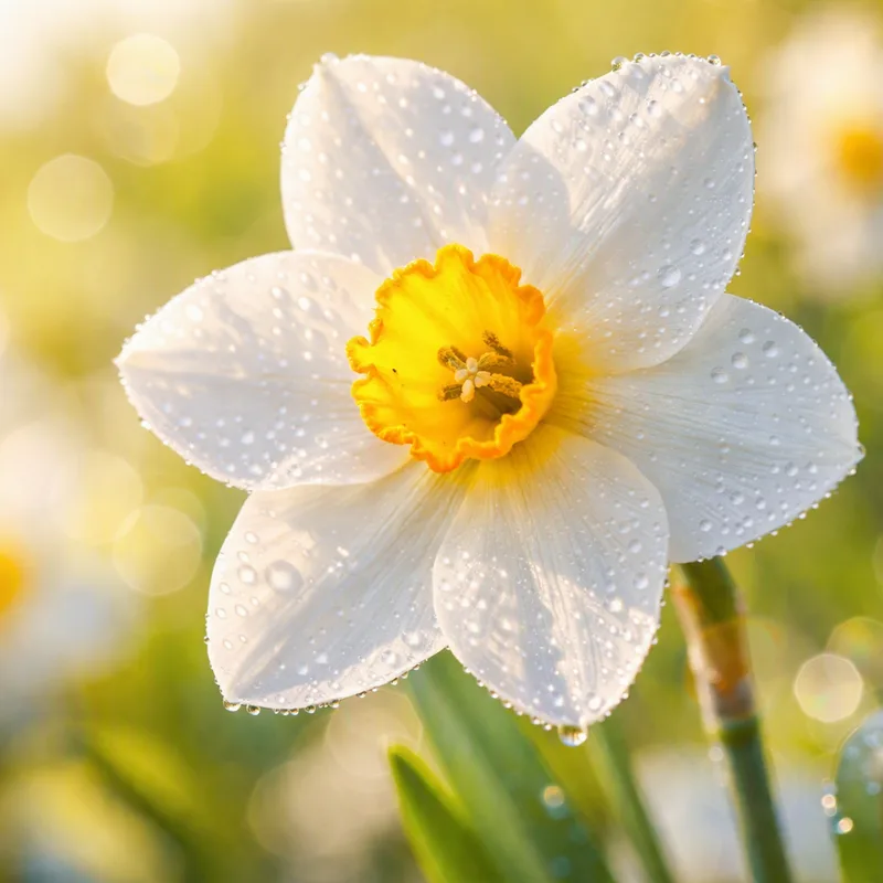 Jonquille blanche - gros plan d'une fleur délicate avec couronne orange